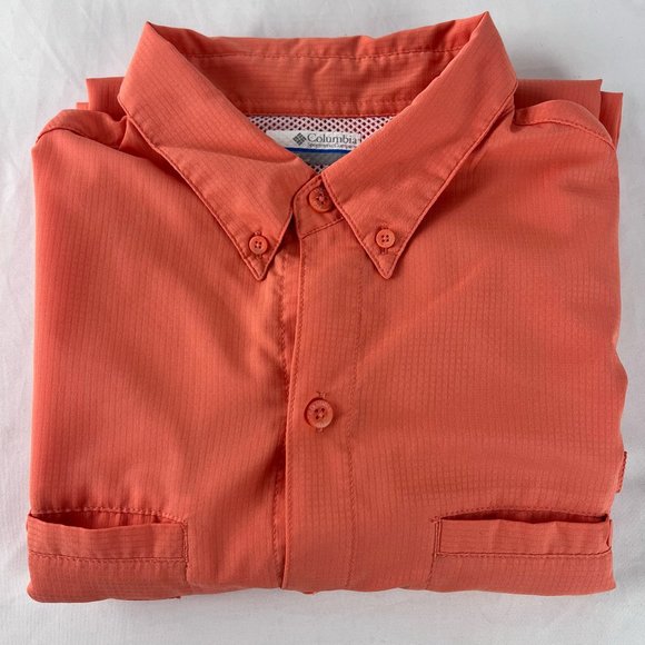 Columbia PFG Shirt Men L Orange Button Down Omni Shade Outdoors Fishing Camp - Picture 13 of 13